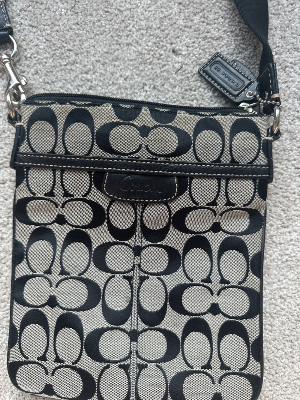 Coach Black and Cream Signature Canvas Crossbody